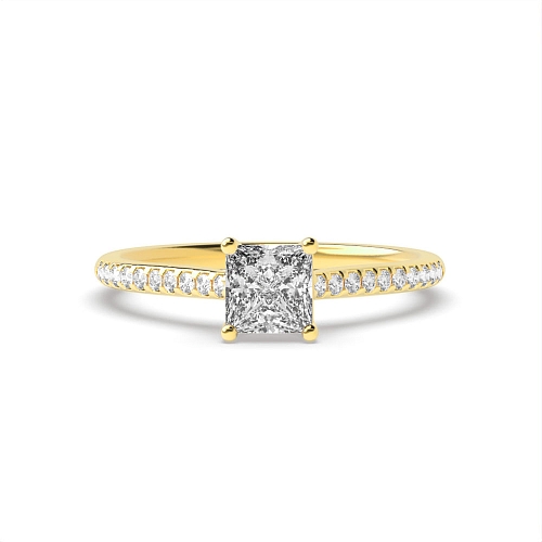 Princess Yellow Gold Delicate shank Side Stone Engagement Rings