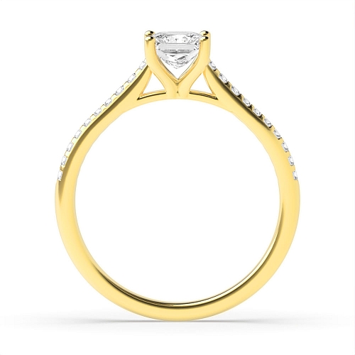 Princess Yellow Gold Delicate shank Side Stone Engagement Rings