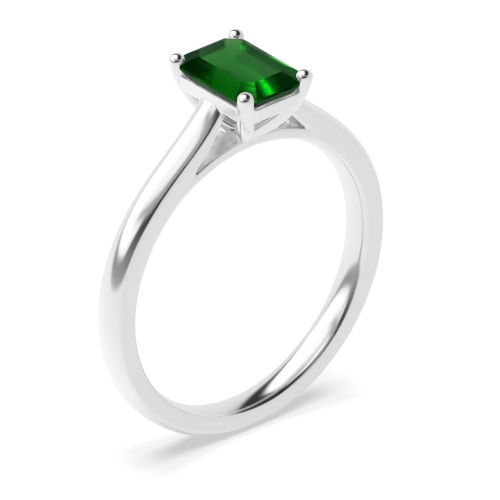 4 Prong Setting Emerald Solitaire Diamond Engagement Ring