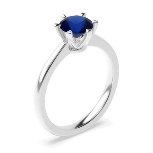 Round Crown Blue Sapphire Engagement Rings
