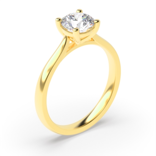 4 Prong Round Yellow Gold Classic tapering shoulder Engagement Rings