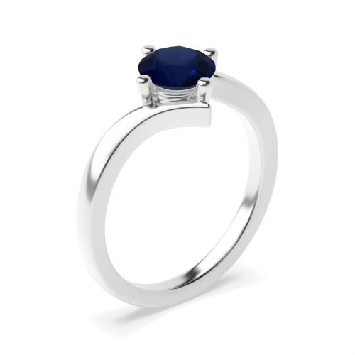 4 Prong Round Twist shoulder Blue Sapphire Engagement Rings
