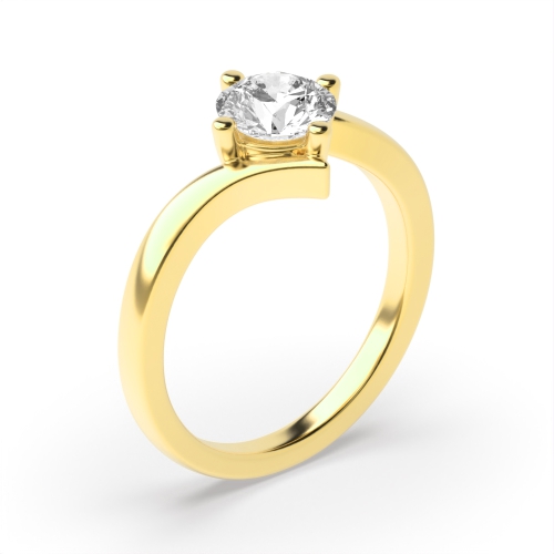 4 Prong Round Yellow Gold Twist shoulder Engagement Rings