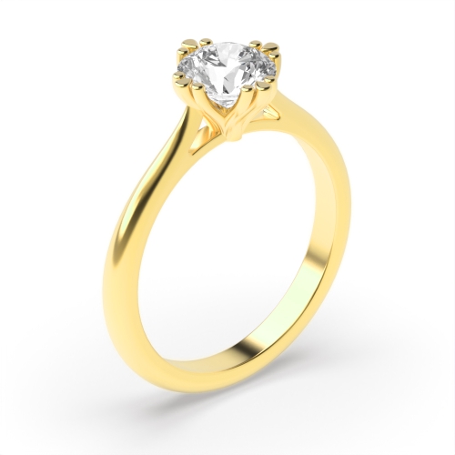 4 Prong Round Yellow Gold Tri-claws Engagement Rings