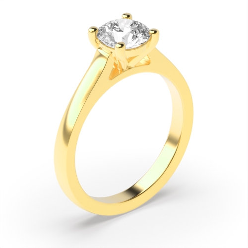 4 Prong Round Yellow Gold Straight shoulder Engagement Rings