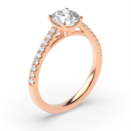 4 Prong Round Rose Gold Pave set accented Engagement Rings