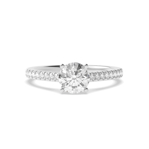 4 Prong Round Silver Pave set accented Side Stone Engagement Rings