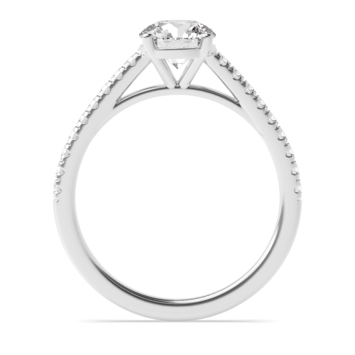 4 Prong Round Silver Pave set accented Side Stone Engagement Rings