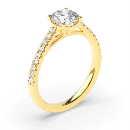 4 Prong Round Yellow Gold Pave set accented Engagement Rings