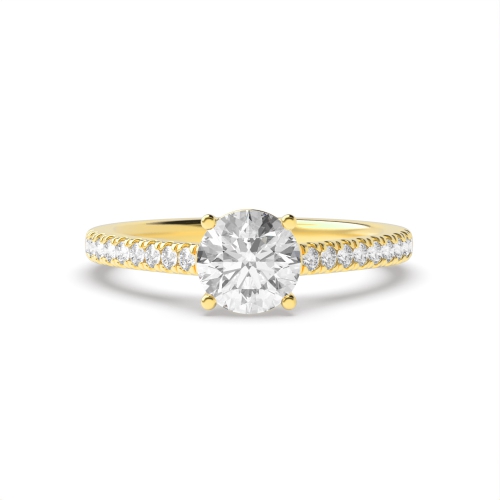 4 Prong Round Yellow Gold Pave set accented Engagement Rings