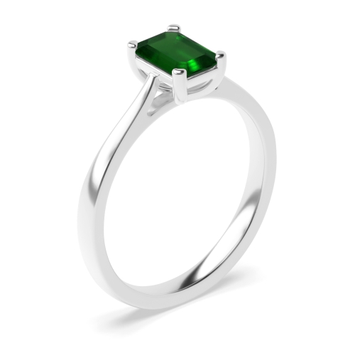 4 Prong Set Emerald Solitaire Diamond Engagement Ring