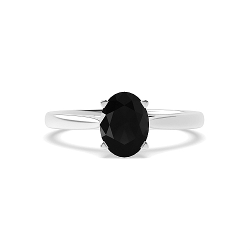 Oval Delicate tapering shoulder Black Diamond Solitaire Engagement Rings