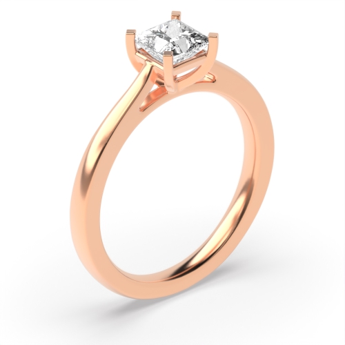 4 Prong Princess Rose Gold Square claws tappered shoulder Engagement Rings