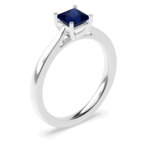 4 Prong Princess Square claws tappered shoulder Blue Sapphire Engagement Rings