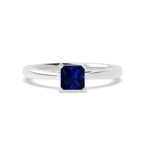 4 Prong Princess Square claws tappered shoulder Blue Sapphire Engagement Rings