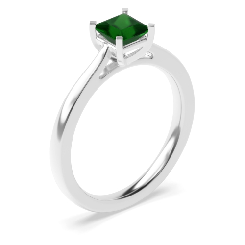4 Prong Princess Square claws tappered shoulder Emerald Engagement Rings