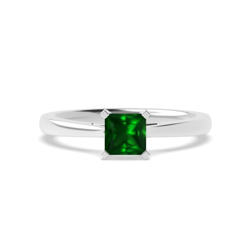4 Prong Princess Square claws tappered shoulder Emerald Engagement Rings