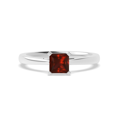4 Prong Princess Square claws tappered shoulder Garnet Engagement Rings