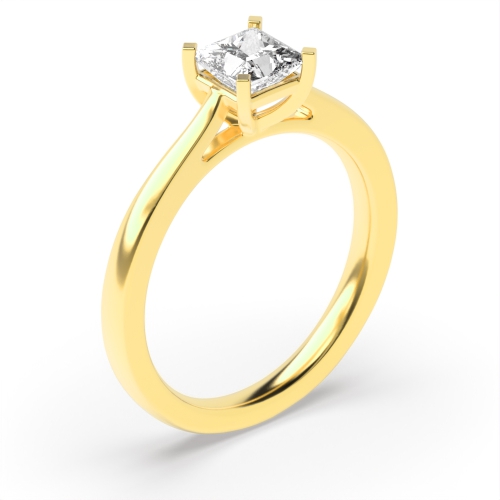 4 Prong Princess Yellow Gold Square claws tappered shoulder Engagement Rings