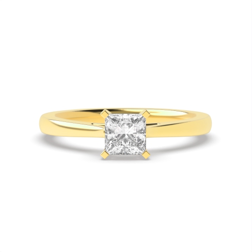 4 Prong Princess Yellow Gold Square claws tappered shoulder Engagement Rings