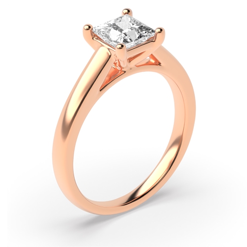 4 Prong Princess Rose Gold Basket straight shoulder Solitaire Engagement Rings