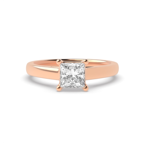 4 Prong Princess Rose Gold Basket straight shoulder Solitaire Engagement Rings