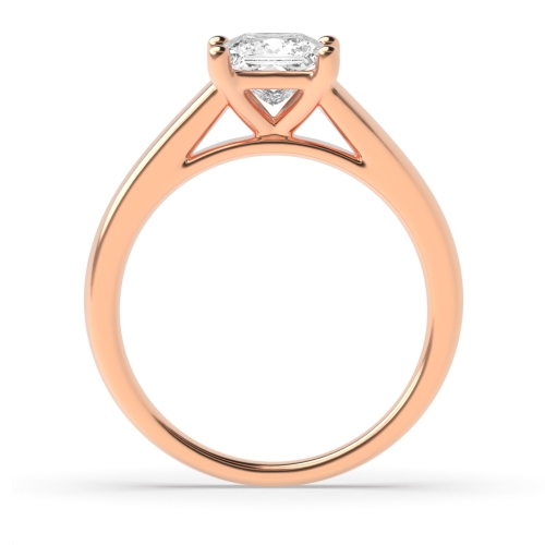 4 Prong Princess Rose Gold Basket straight shoulder Solitaire Engagement Rings
