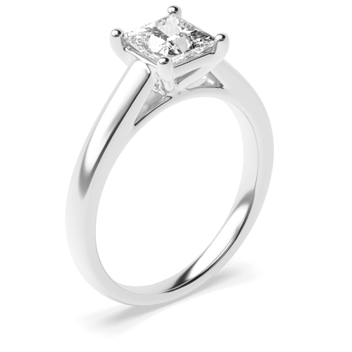 4 Prong Princess Basket Straight Shoulder Solitaire Engagement Ring