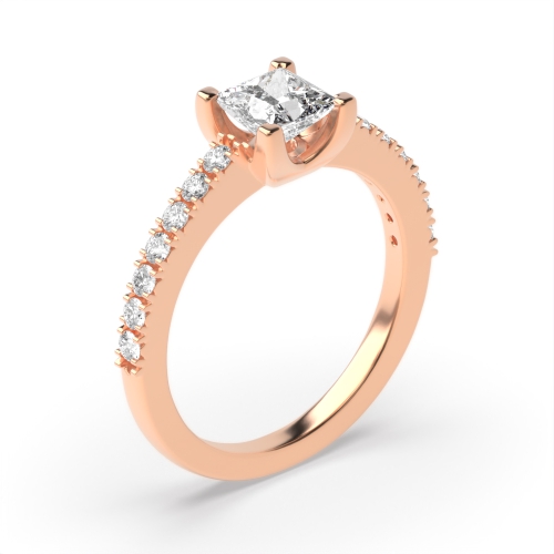 4 Prong Princess Rose Gold Open shoulder set Engagement Rings