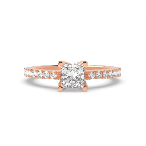 4 Prong Princess Rose Gold Open shoulder set Engagement Rings