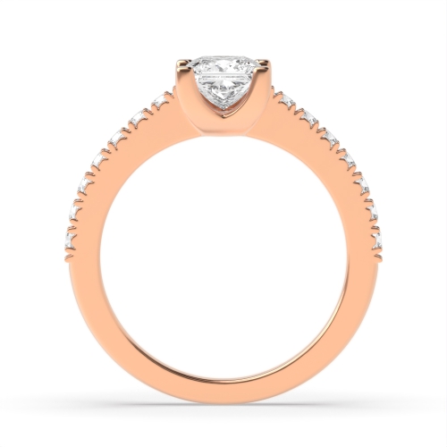 4 Prong Princess Rose Gold Open shoulder set Engagement Rings