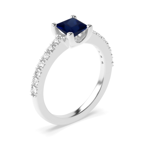 4 Prong Princess Open shoulder set Blue Sapphire Engagement Rings