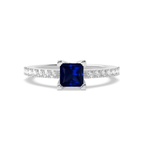 4 Prong Princess Open shoulder set Blue Sapphire Engagement Rings