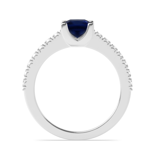 4 Prong Princess Open shoulder set Blue Sapphire Engagement Rings