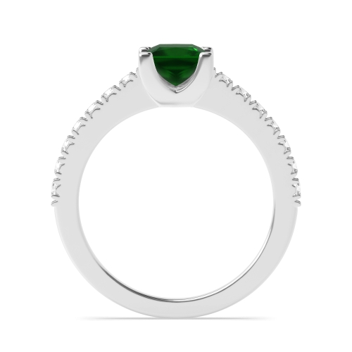 4 Prong Princess Open shoulder set Emerald Side Stone Engagement Rings