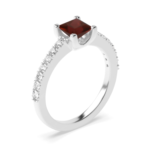 4 Prong Princess Open shoulder set Garnet Engagement Rings