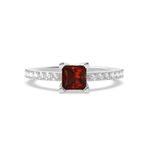 4 Prong Princess Open shoulder set Garnet Engagement Rings