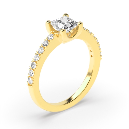 4 Prong Princess Yellow Gold Open shoulder set Engagement Rings