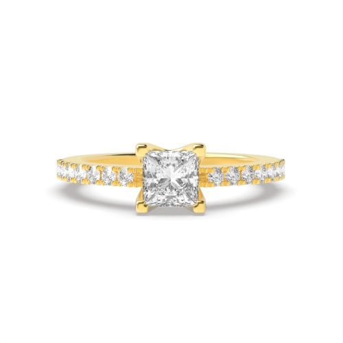 4 Prong Princess Yellow Gold Open shoulder set Engagement Rings