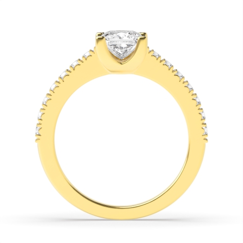 4 Prong Princess Yellow Gold Open shoulder set Engagement Rings