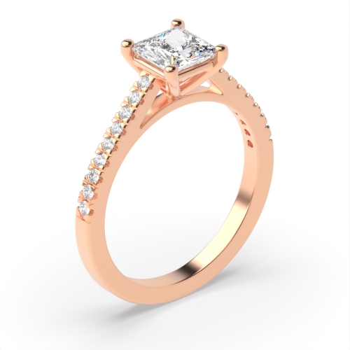 4 Prong Princess Rose Gold Delicate shoulder set Engagement Rings