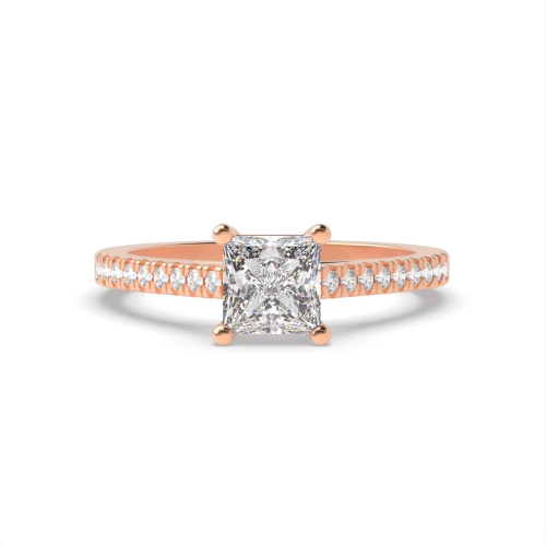 4 Prong Princess Rose Gold Delicate shoulder set Engagement Rings