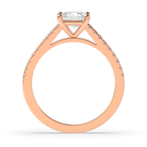 4 Prong Princess Rose Gold Delicate shoulder set Engagement Rings
