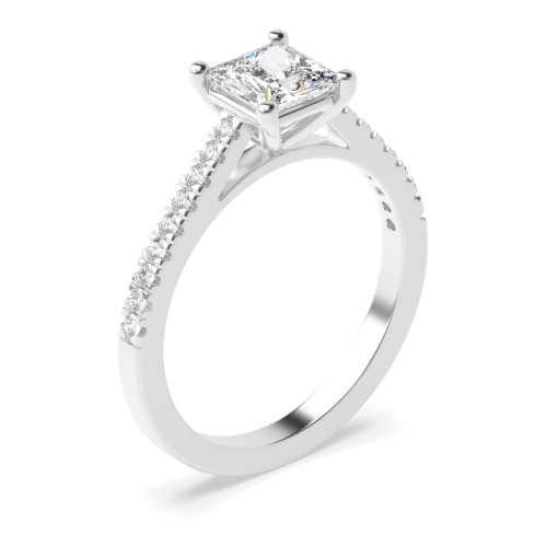 4 Prong Princess Platinum Delicate shoulder set Engagement Rings