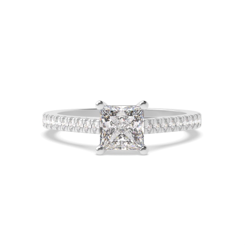 4 Prong Princess Platinum Delicate shoulder set Engagement Rings