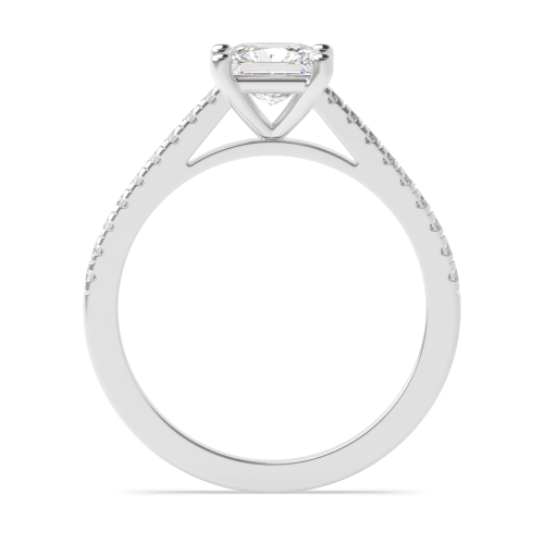 4 Prong Princess Platinum Delicate shoulder set Engagement Rings