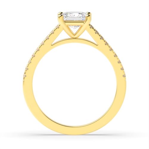 4 Prong Princess Yellow Gold Delicate shoulder set Engagement Rings