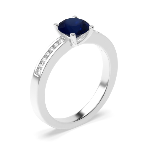 4 Prong Round Channel set Blue Sapphire Engagement Rings