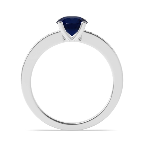 4 Prong Round Channel set Blue Sapphire Engagement Rings