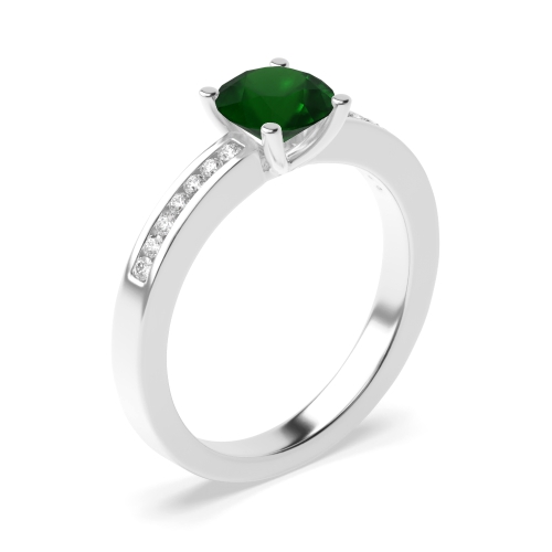 4 Prong Round Channel set Emerald Engagement Rings